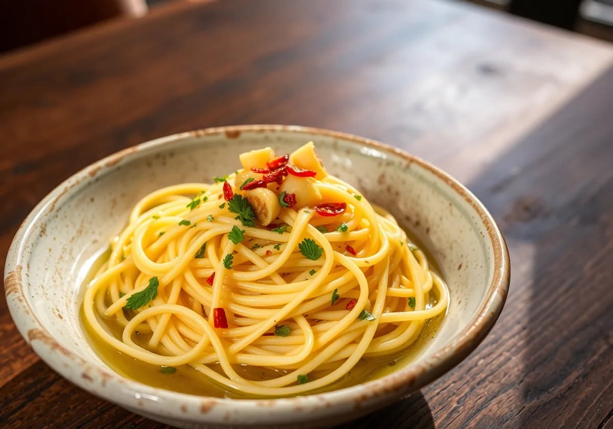 Serviervorschlag zu Spaghetti Aglio-Olio