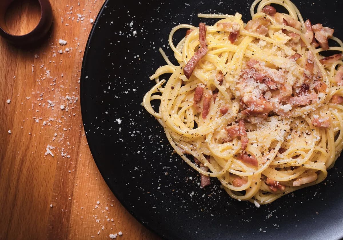 Serviervorschlag zu Spaghetti Carbonara