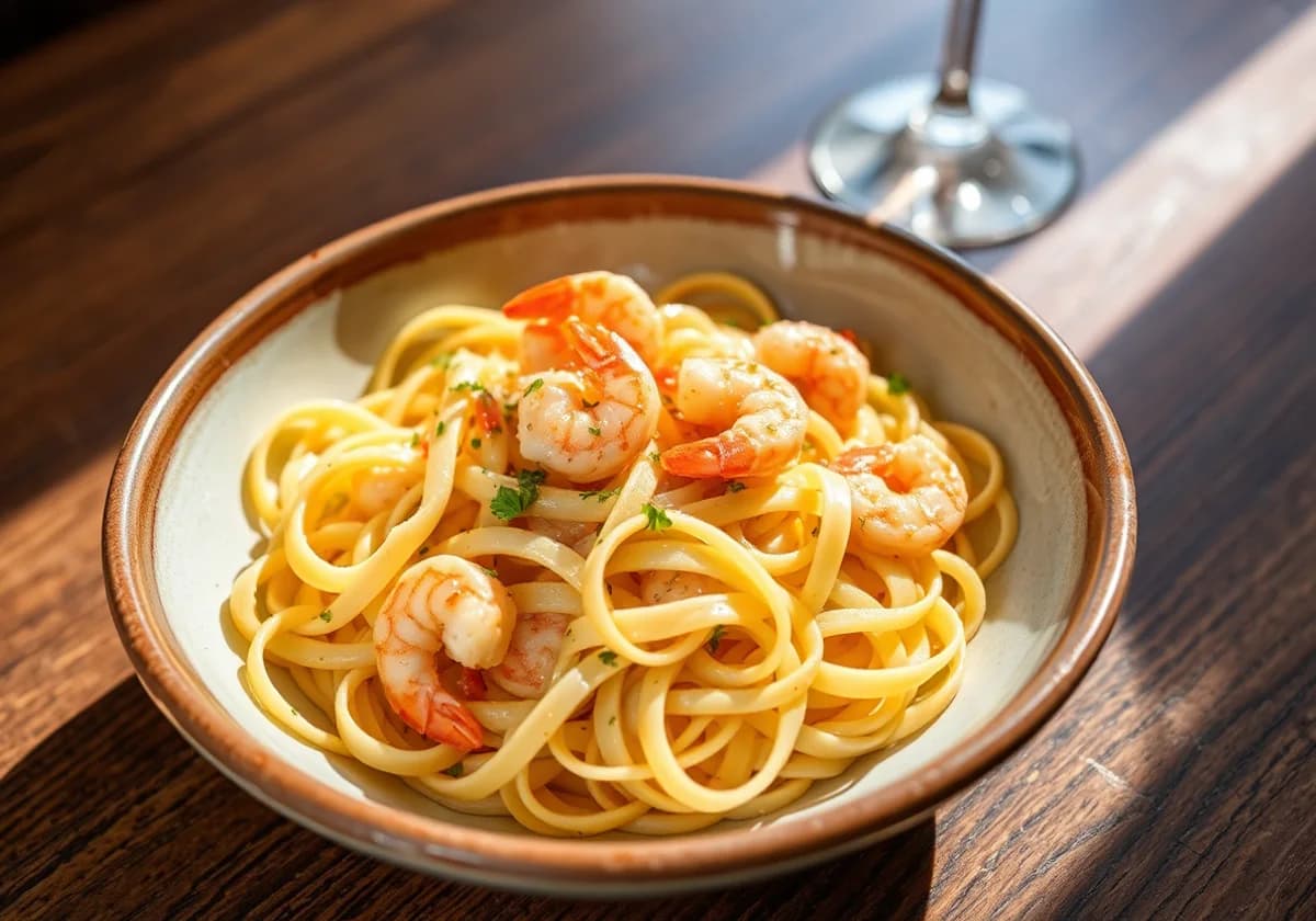 Serviervorschlag zu Tagliatelle Gambaretti