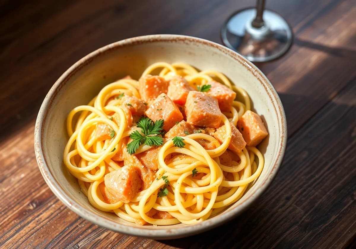 Serviervorschlag zu Tagliatelle Salmone