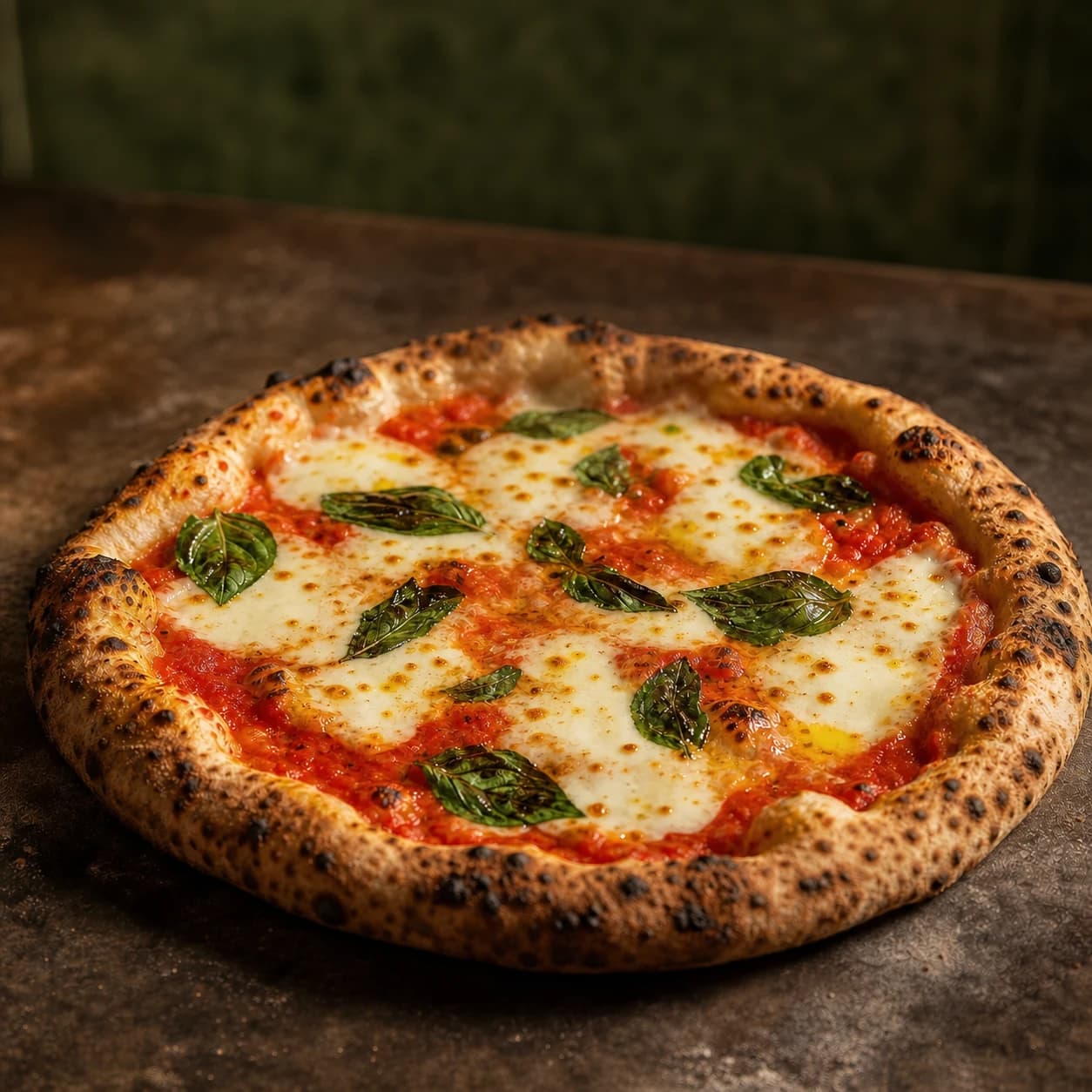 Ofenfrische Pizza Margherita mit geschmolzenem Mozzarella, Basilikum und aufsteigendem Dampf
